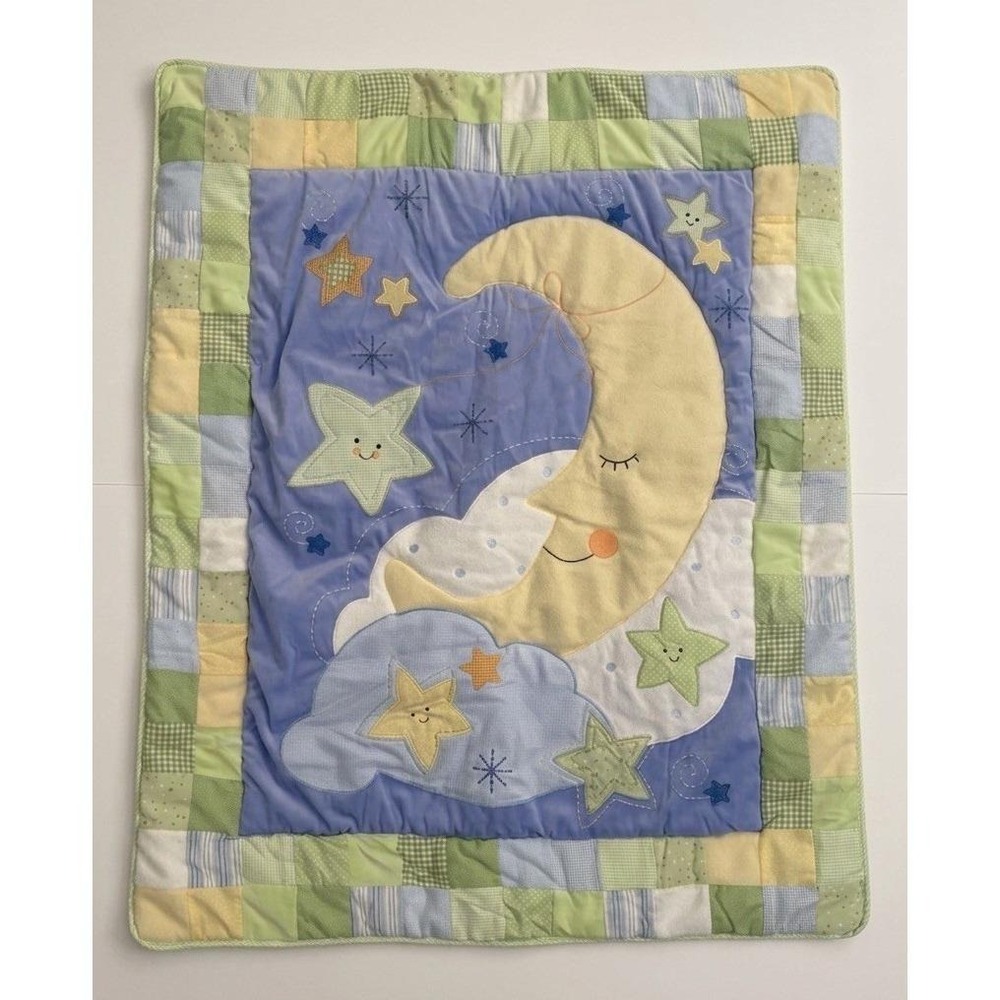 Lambs &‎ Ivy Baby Quilt Blanket Patchwork Celestial Sun Stars Moon Rare 35"x44"